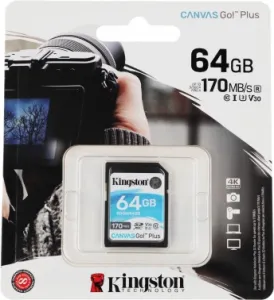   Kingston 64GB SDXC Canvas Go Plus 170R C10 UHS-I U3 V30 EAN: 740617301397