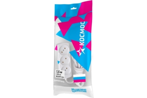 Удлинитель 3х1.5м 6А IP20 ПВС 2х0.75 Космос YKsm1.5m-3g(6A)S