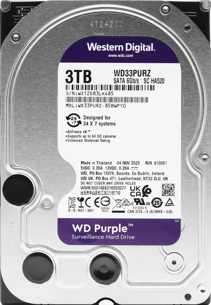   WD 3TB WD33PURZ SATA-III Surveillance Purple (5400rpm) 256Mb 3.5