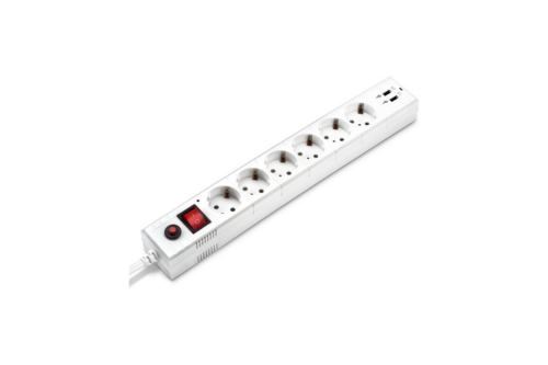 Удлинитель с сетевым фильтром 6х3м с заземл. 10А IP20 BU-SP3_USB_2A-W CCA 3х0.75 бел. BURO 992311
