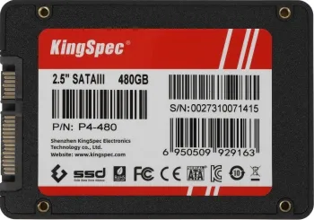  SSD 2.5 KingSpec 480Gb P4 Series <P4-480> (SATA3, up to 570/540MBs, 3D NAND, 100TBW)