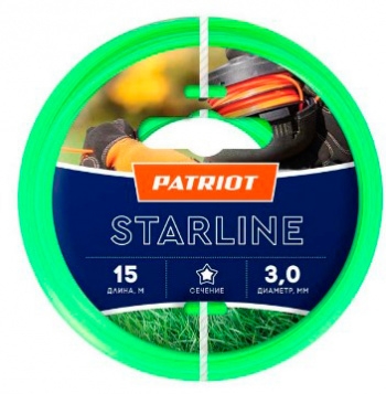 Леска для триммеров PATRIOT Starline D 3,0мм L 15м звезда, зеленая 300-15-3 Арт. 805201066