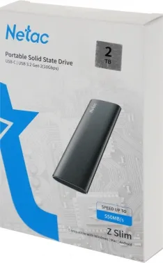  SSD External Netac 2.0Tb Z SLIM <NT01ZSLIM-002T-32BK> (USB3.2, up to 520/480MBs, 10029.5