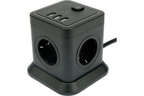 Сетевой фильтр Cablexpert Tower, TWR-4-U3-B-3, 4р, 10А, 3xUSB, 3.1А, 3м, ур.защиты 2+, черный, короб