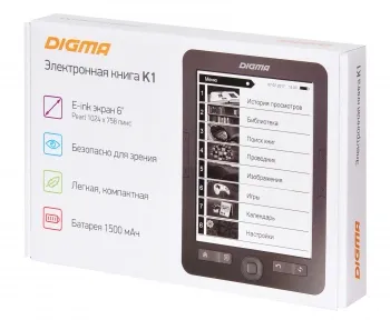   Digma K1 6 E-ink HD Pearl 758x1024 600MHz 128Mb/4Gb/SD/microSDHC -