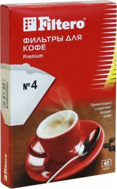 Фильтры для кофе Filtero, №4/40, белые для кофеварок с колбой на 10-12 чашек, 40 шт в упак.