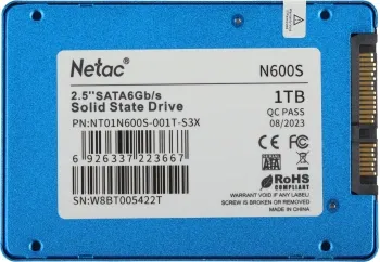  SSD Netac 1Tb N600S Series 2.5<NT01N600S-001T-S3X> Retail (SATA3, up to 560/520MBs, 3D T