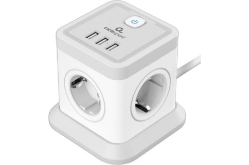 Сетевой фильтр Cablexpert Tower, TWR-4-U3-W-3, 4р, 10А, 3xUSB, 3.1А, 3м, ур.защиты 2+, белый, коробк