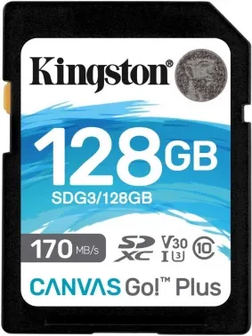   Kingston 128GB SDXC Canvas Go Plus 170R C10 UHS-I U3 V30 EAN: 740617301458