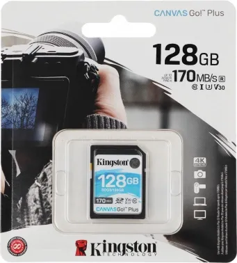   Kingston 128GB SDXC Canvas Go Plus 170R C10 UHS-I U3 V30 EAN: 740617301458