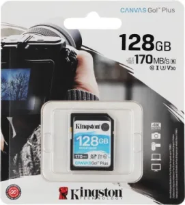   Kingston 128GB SDXC Canvas Go Plus 170R C10 UHS-I U3 V30 EAN: 740617301458