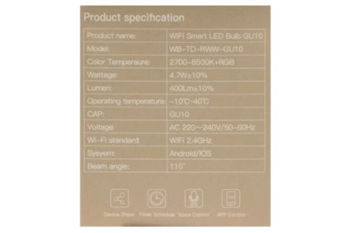   MOES WB-TD-RWW-GU10 Smart LED Bulb