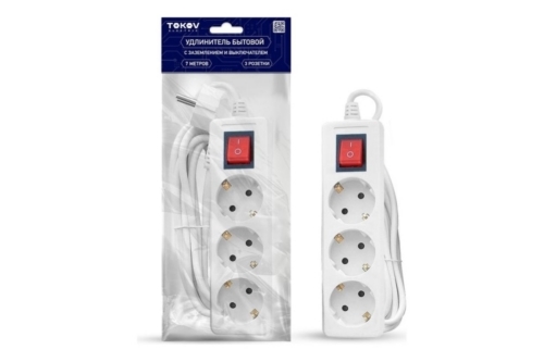 Удлинитель 3х7м с заземл. с выкл. 16А 3х1 TOKOV ELECTRIC TKE-C01-BU3-7-1-ZV