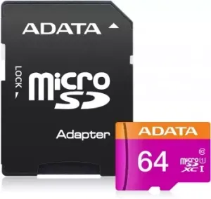   microSDXC 64GB ADATA  UHS-1 CL10 (AUSDX64GUICL10-RA1) + SD adaptor