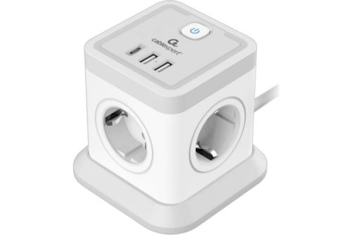 Сетевой фильтр Cablexpert Tower, TWR-4-CU2-W-2, 4р, 10А, 1xType-C PD, 20Вт, 2хUSB, 2м, ур.защиты 2+,