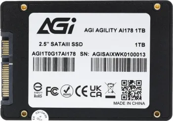   SSD 2.5; 1TB AGI AI178 Client SSD SATA 6Gb/s, 529/467, IOPS 32/76K, MTBF 1