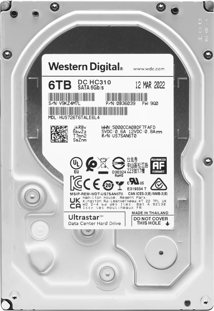   WD 6Tb 7200rpm HGST SATA-III 0B36039 HUS726T6TALE6L4 Ultrastar 7K6 256Mb 3.5