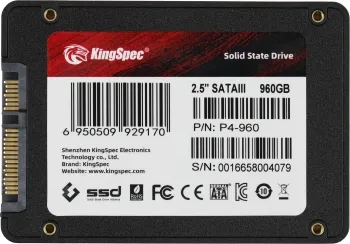  SSD 2.5 KingSpec 960Gb P4 Series <P4-960> (SATA3, up to 570/560MBs, 3D NAND, 200TBW)