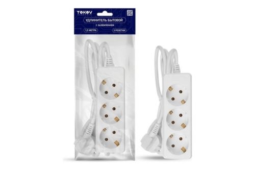 Удлинитель 3х1.5м с заземл. 10А 3х0.75 TOKOV ELECTRIC TKE-C01-BU3-1.5-075-Z
