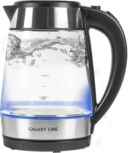 Чайник электрический GALAXY LINE GL 0558, черный, стекло, 2200 Вт, 1,7 л, скрытый нагревательный эле