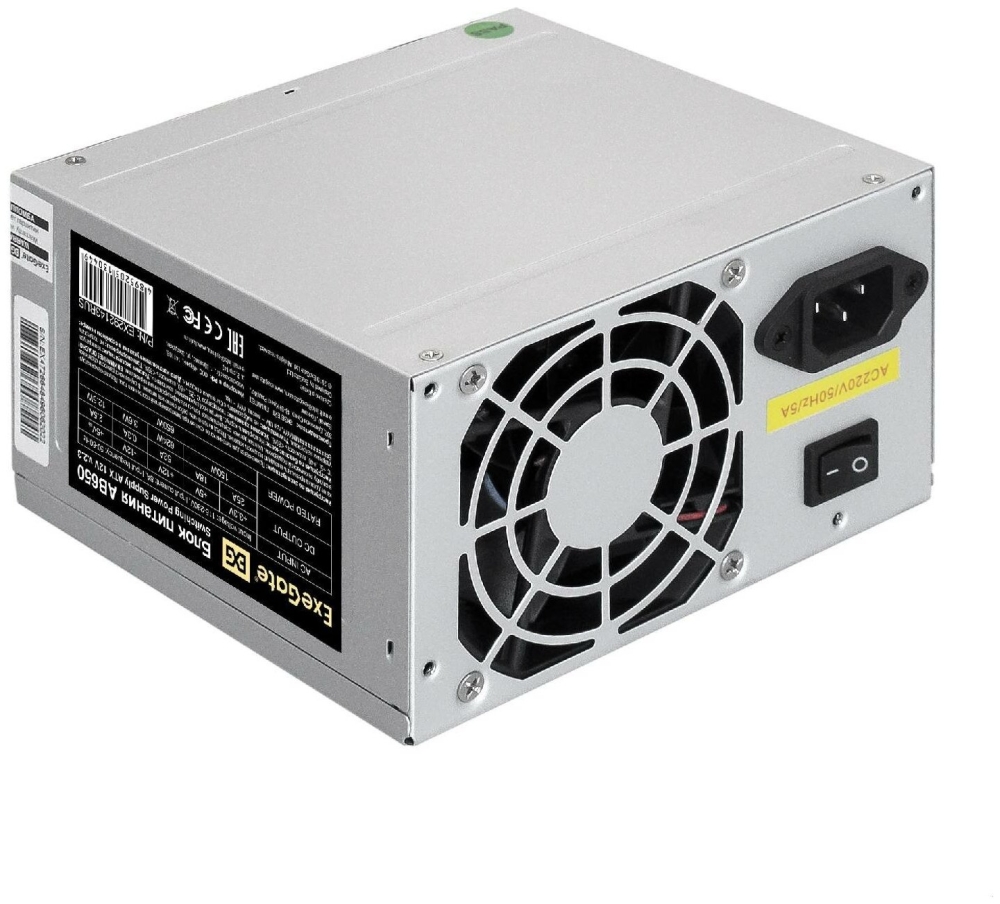   650W ExeGate AB650 (ATX, PC, 8cm fan, 24pin, 4+4pin, PCI-E, 3xSATA, 2xIDE,  220V 