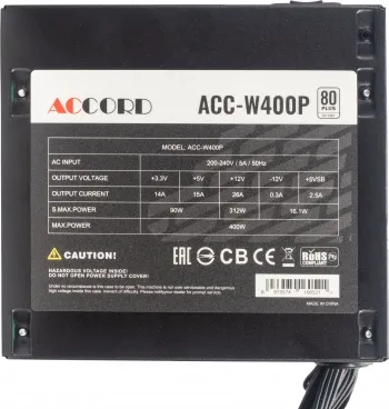   Accord ATX 400W ACC-W400P 80 PLUS WHITE (20+4pin) 120mm fan 6xSATA