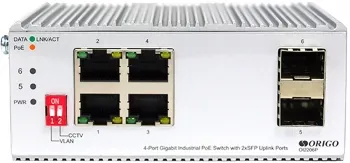  Unmanaged Industrial Switch 4x1000Base-T PoE, 2x1000Base-X SFP, PoE Budget 120W, Surge 4K