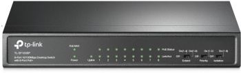  9-port 10/100Mbps unmanaged switch with 8 PoE+ ports, compliant with 802.3af/at PoE, 65W 
