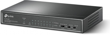  9-port 10/100Mbps unmanaged switch with 8 PoE+ ports, compliant with 802.3af/at PoE, 65W 