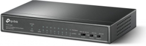  9-port 10/100Mbps unmanaged switch with 8 PoE+ ports, compliant with 802.3af/at PoE, 65W 