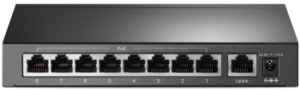  9-port 10/100Mbps unmanaged switch with 8 PoE+ ports, compliant with 802.3af/at PoE, 65W 