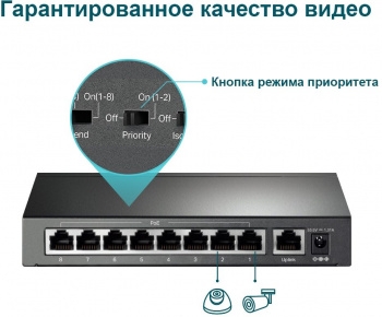  9-port 10/100Mbps unmanaged switch with 8 PoE+ ports, compliant with 802.3af/at PoE, 65W 