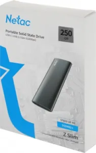  SSD  Netac 250Gb Z SLIM (USB3.2, up to 520/480MBs, 10029.59mm, Black)
