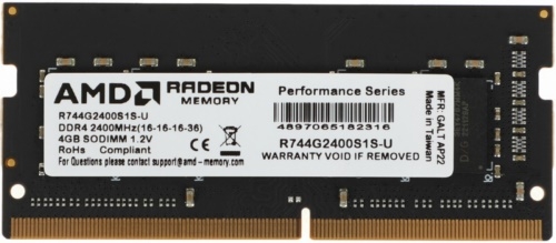   4GB AMD Radeon DDR4 2400 SO DIMM R7 Performance Series Black R744G2400S1S-U Non-ECC, 