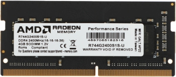   4GB AMD Radeon DDR4 2400 SO DIMM R7 Performance Series Black R744G2400S1S-U Non-ECC, 