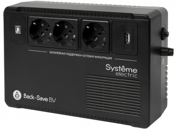  Systeme Electri Back-Save, 400VA/240W, 230V, Line-Interactive, AVR, 3xSchuko, USB charge(type A