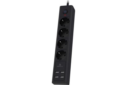 Сетевой фильтр Cablexpert Exnovo, EXN-4-U4-B-2, 4р, 16А, 4хUSB, 3.4A, 2м, ур.защиты 4+, черный, коро
