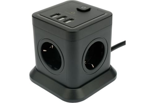 Сетевой фильтр Cablexpert Tower, TWR-5-U4-B-2, 5р, 10А, 4хUSB, 3.1А, 2м, ур.защиты 4+, черный, короб