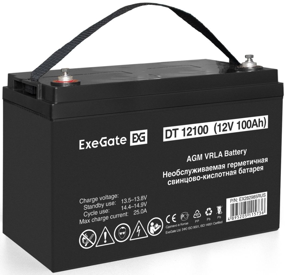 Аккумуляторная батарея ExeGate DT 12100 (12V 100Ah, под болт М6)