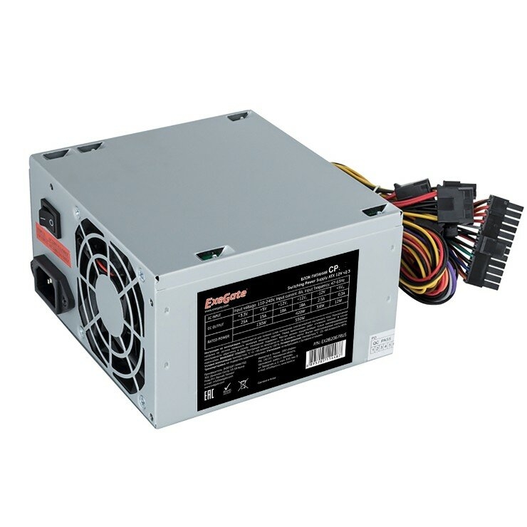   600W ExeGate CP600 (ATX, PC, 8cm fan, 24pin, 4+4pin, PCI-E, 3xSATA, 2xIDE,  220V 