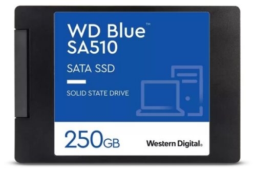 Накопитель WD SSD Blue SA510, 250GB, M.2(22x80mm), SATA3, R/W 550/525MB/s, IOPs 95 000/81 000, TBW 1