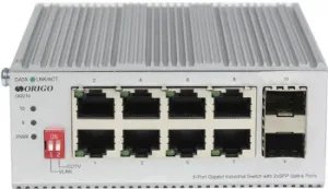  ORIGO Unmanaged Industrial Switch 8x1000Base-T, 2x1000Base-X SFP, Surge 4KV, -40 to 75C