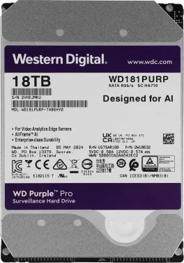   WD Original SATA-III 18Tb WD181PURP Video Purple Pro (7200rpm) 512Mb 3.5