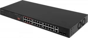  24-port 10/100Mbps Unmanaged PoE+ Switch with 2 combo RJ-45/SFP uplink ports, metal case,