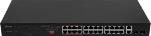  24-port 10/100Mbps Unmanaged PoE+ Switch with 2 combo RJ-45/SFP uplink ports, metal case,